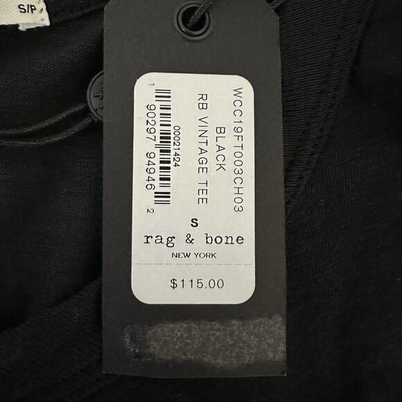NWT Rag & Bone Womens Vintage Tee Black Short Sleeve Size Small Spellout Pima - Picture 5 of 7